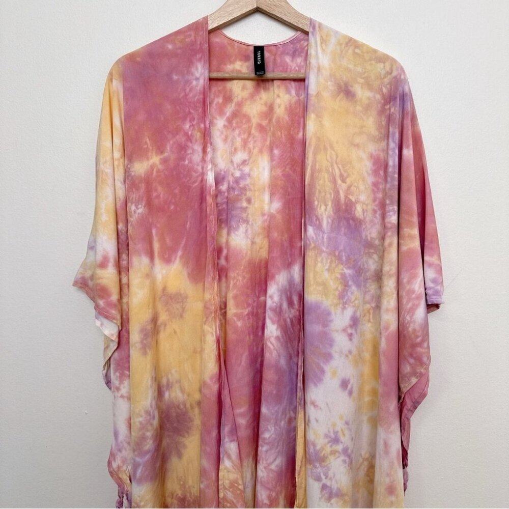 Torrid Womens One Size Pink Tie Dye Longline Ruana Kimono CN - Picture 3 of 11